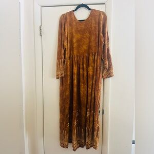 VTG 90s Batik Witchy Tie Dye Hippie Art Teacher Festival Kaftan Maxi Dress L